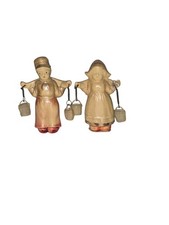 Vintage Celluloid Boy Girl Dutch Dolls 2-1/2" Carrying Pails 2