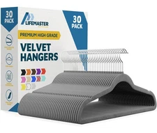 LifeMaster Velvet Non-Slip Hangers 30-Pack Gray Space-Saving 360° Swivel Hook