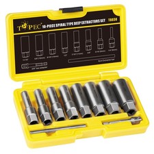10-Piece Spiral Type Deep Bolt Extractor Set, Spark Plug Extraction Socket