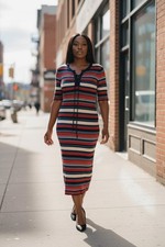 Lunik Striped Ribbed Midi Dress Size L