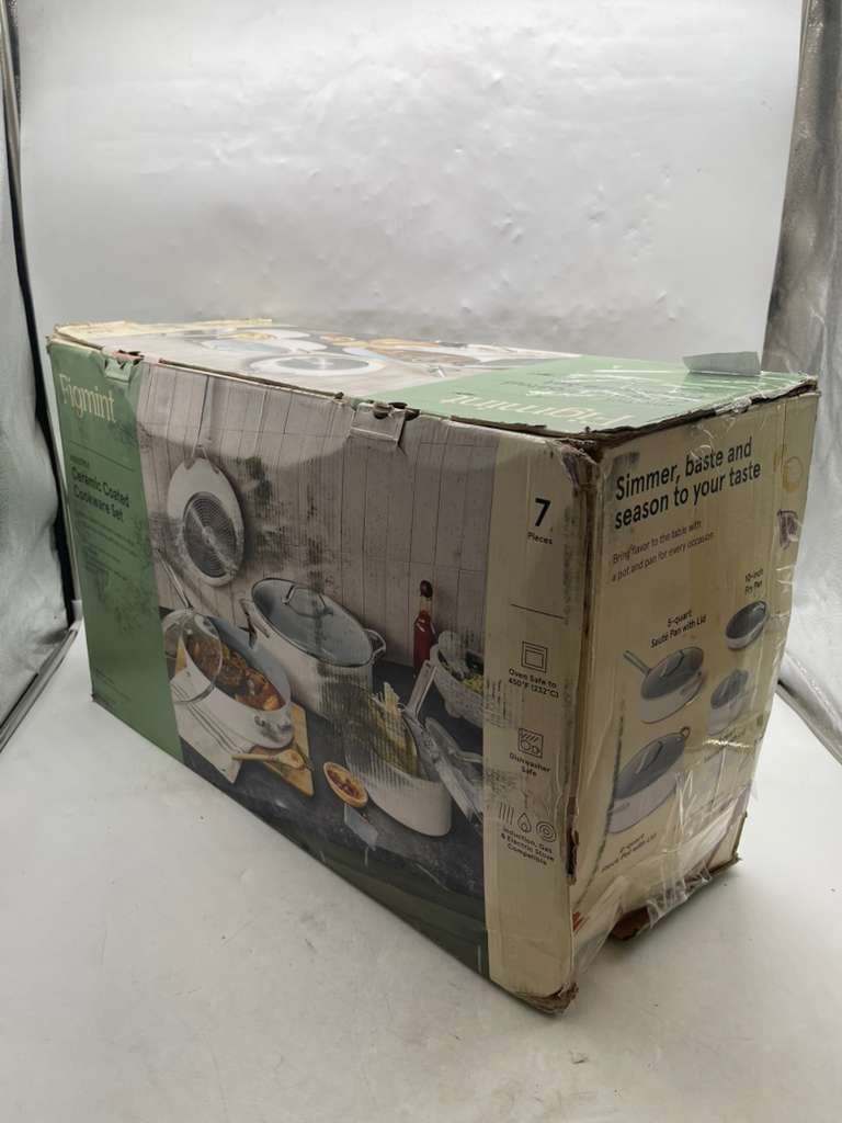 7pc Nonstick Ceramic Coated Aluminum Cookware Set - Figmint™ (Cream, USED)