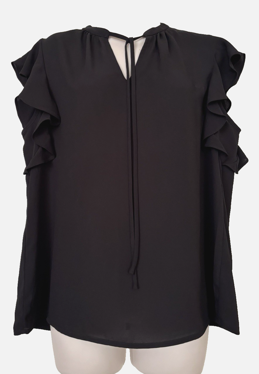 Nordstrom Rack Blouse  Women M  Black Ruffle Sleeveless Front Tie R3O20