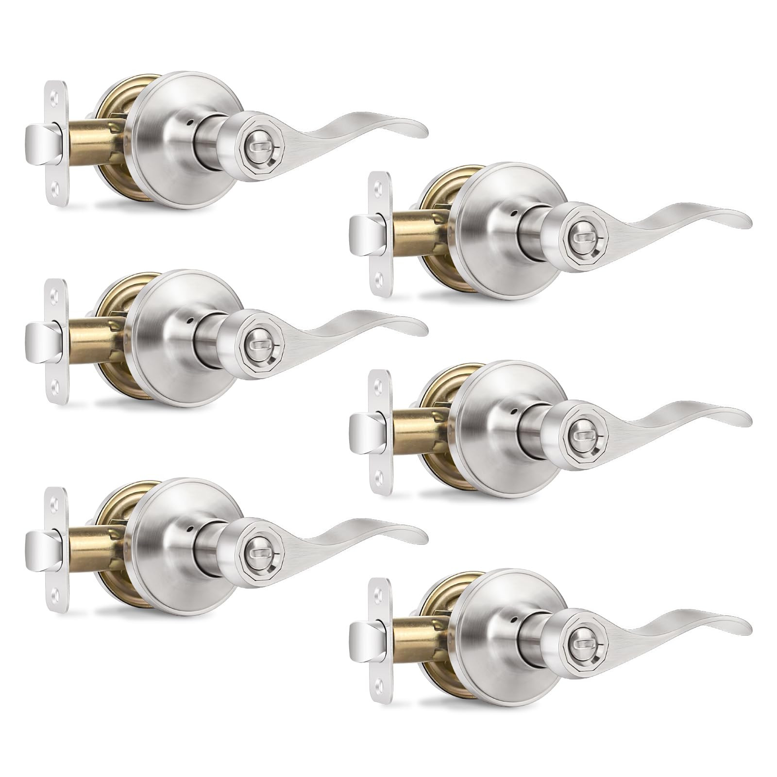 Upgrade Your Doors with Onateel 6-Pack Brushed Nickel Wave Style Privacy Levers-image