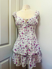 Wild Fable White Floral Square Neck Puff Sleeve Smocked Fit  Flare Size S