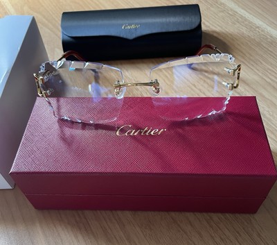 Cartier C-Decor Diamond Cut Clear Lens Sunglasses