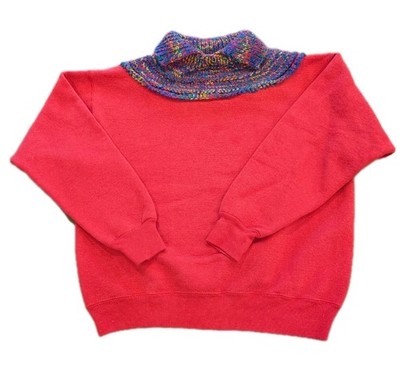 Vintage 70s 80s Red Pullover Sweater VTG Cottage Grandma Handmade Knitted Collar