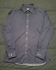 Eton modernes dunkelblaues Langarmhemd mit Punktmuster Größe 17 43