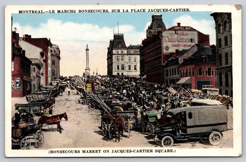 Montreal Quebec Bonsecours Market Cartier Square White Cross Brewery Postcard