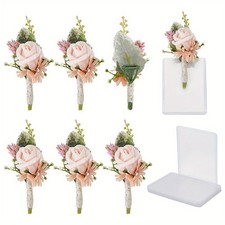 1set 6pcs Flower Wedding Boutonniere Rose Pocket Corsage for Men with