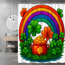 St. Patrick's Day Rainbow Shower Curtain with Pot of Gold and Clovers