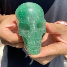 270G Beautiful Green strawberry crystals skull hand carved reiki quartz specimen