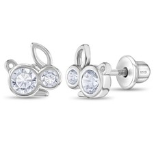 CZ Bunnies Baby / Toddler / Kids Earrings Screw Back - Sterling Silver