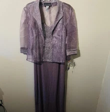 NWT Alex Evenings Formal Dress With Sheer Jacket MOB/MOG Glam Stretch Sz 12