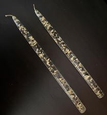 2 Lucite Acrylic Taper Candles Gold Flecks Ca...