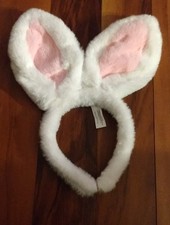 NWOT Soft Plush Bunny Ears Headband OS, White Pink Easter Halloween Costume