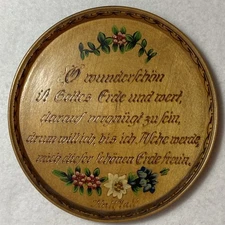 Vintage German Floral Wooden Folk Art Wood Carved Decorative Hanging Plate