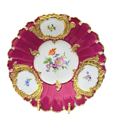 Meissen,Prunkteller,Rote Fond mit Blumen&Gold.1.Wahl