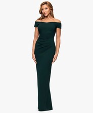 Xscape Women's Off The Shoulder Back Slit Dress Pine 12 | MSRP $149