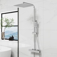 Thermostatic Exposed Shower Mixer Bathroom Twin Head Large Square Bar Set Chrome