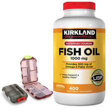 Kirkland Signature Omega 3 Fish Oil 1000 mg 400 Softgels by Kirkland pill case.