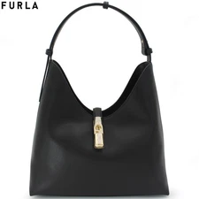 FURLA Goccia Medium Shoulder Hobo Bag in Black Leather
