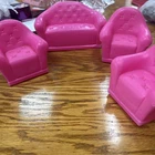 Barbie living room set) Vintage 3 Pink Chairs & 1 Couch!