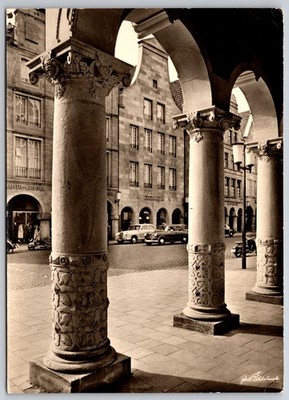 Munster Germany Stadtweinhaus Sentenzbogen Arcade Columns Vintage RPPC Postcard