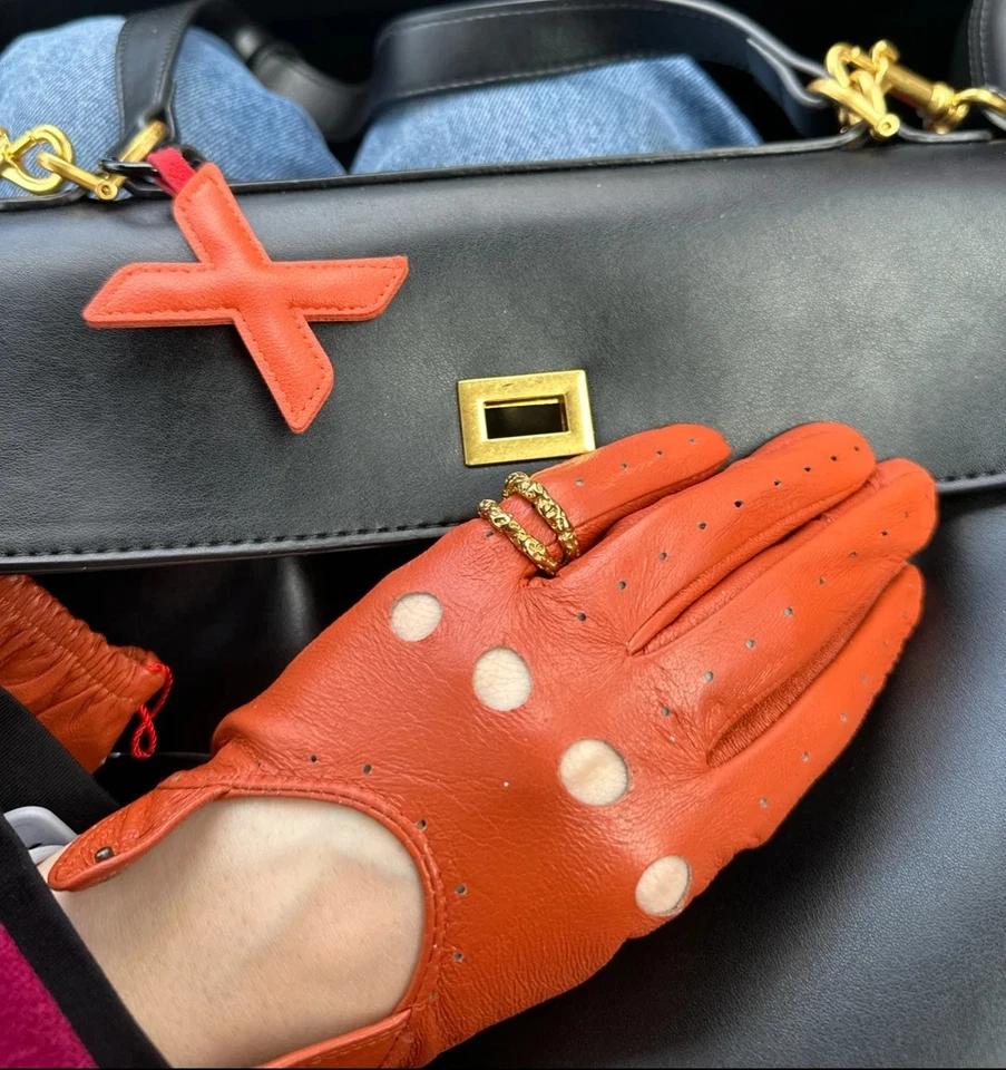 Guantes de conducción de verano para mujer de piel de oveja delgada sin forro de cuero para montar motocicleta Foto 4 de 4