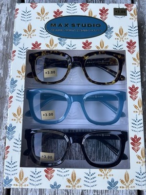 MAX STUDIO PREMIUM 3-PACK READING GLASSES READERS  +3.00 NEW AUTHENTIC