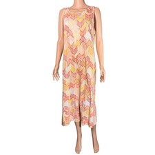 Naturals D & Co Sunset Chevron Sleeveless Midi Dress Cotton Linen Blend L