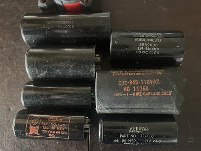 Vintage Lot of Plastic Can Motor Start Capacitors Mallory Aerovox Delco Wagner