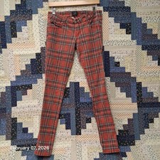 Vintage Y2K Tripp NYC Red Tartan Plaid Pants Size 30 Skinny Jeans Low Rise