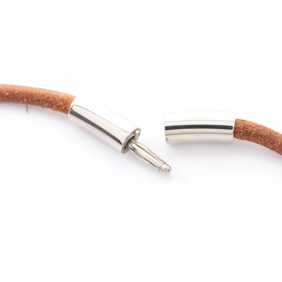 Collar Gargantilla Colgante HERMES Glenan 36cm Cuero Chapado en Oro Marrón Usado Mujer Foto 4 de 4