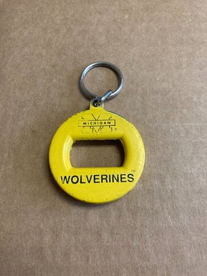 Vintage Michigan Wolverines Metal Bev Key Keychain