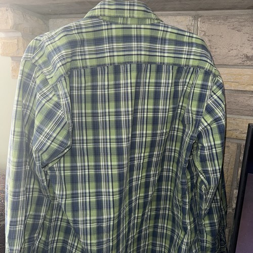 Aigle Shirt Medium Green Flannel Checked Plaid Long Sleeve Out - Picture 4 of 4