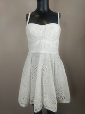 Zara White Eyelet Lined Underwire Strap Side Zip Short Cotton Dress Size M