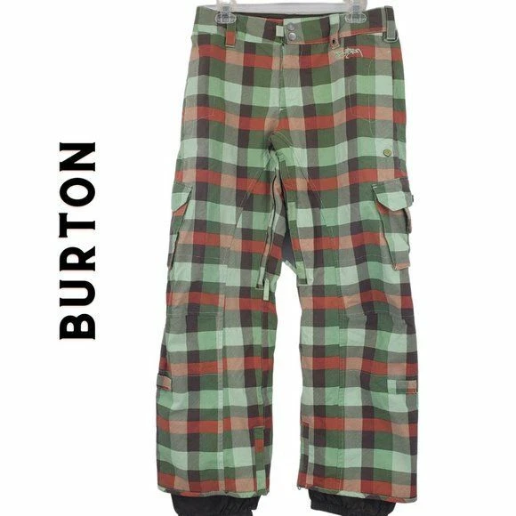 BURTON Women's Stow Cargo Snowboard Ski Winter Snow Pants Green Tartan Plaid S