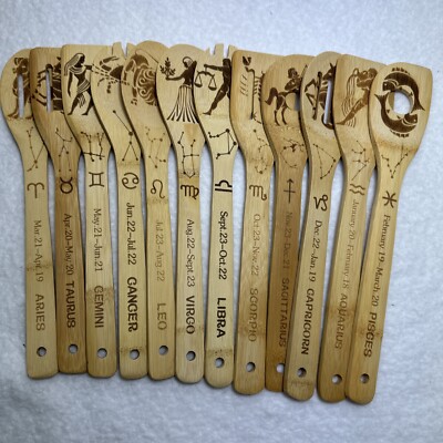 Kitchen Utensils  Zodiac Signs Themed Bamboo Wooden Spoons Set Of 12
