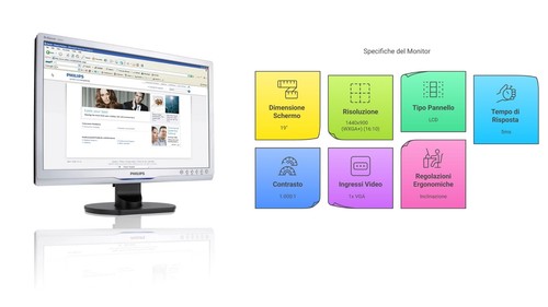 Philips 190SW Monitor 19" 20 22 23 24 27 LCD 16:9 WXGA+ 1440x900 Rigenerato - Foto 3 di 4