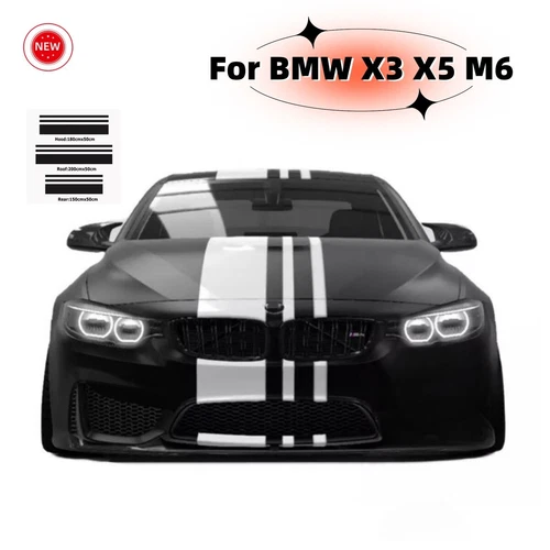 For BMW X3 X5 M6 Car Vinyl Hood Roof Rear Bumper Decals Kit Sport Stripe 2PCS - Picture 4 of 8