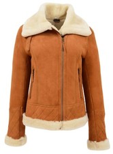 Womens Real Sheepskin Jacket Aviator Pilot Flying Shearling Isabelle Tan
