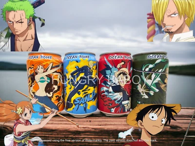 OCEAN BOMB NEW One Piece Anime Flavored Water Pack of 4 | Collect All 4 Characters