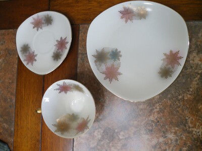 D&R W Weissen Tea Cup, Saucer & Plate Weissen Stadt Bavaria Snowflake Starburst