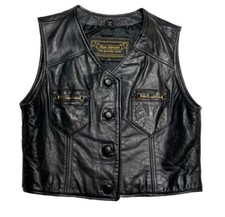 Rem Garson Women's Medium The Second Skin Black Leather Vest Button Up