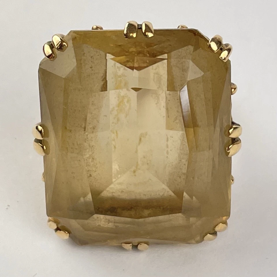 Vintage 9ct Rose Gold Single Large Citrine Cocktail Dress Ring Size G 11.5g — 第 2/4 张图片