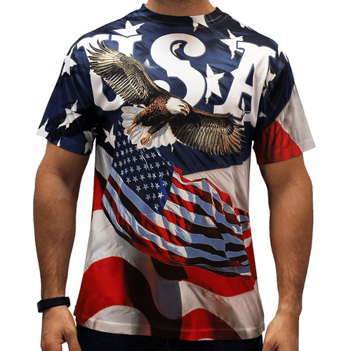 USA Eagle Liberty American Flag T-Shirt Available in Sizes Small - 4X