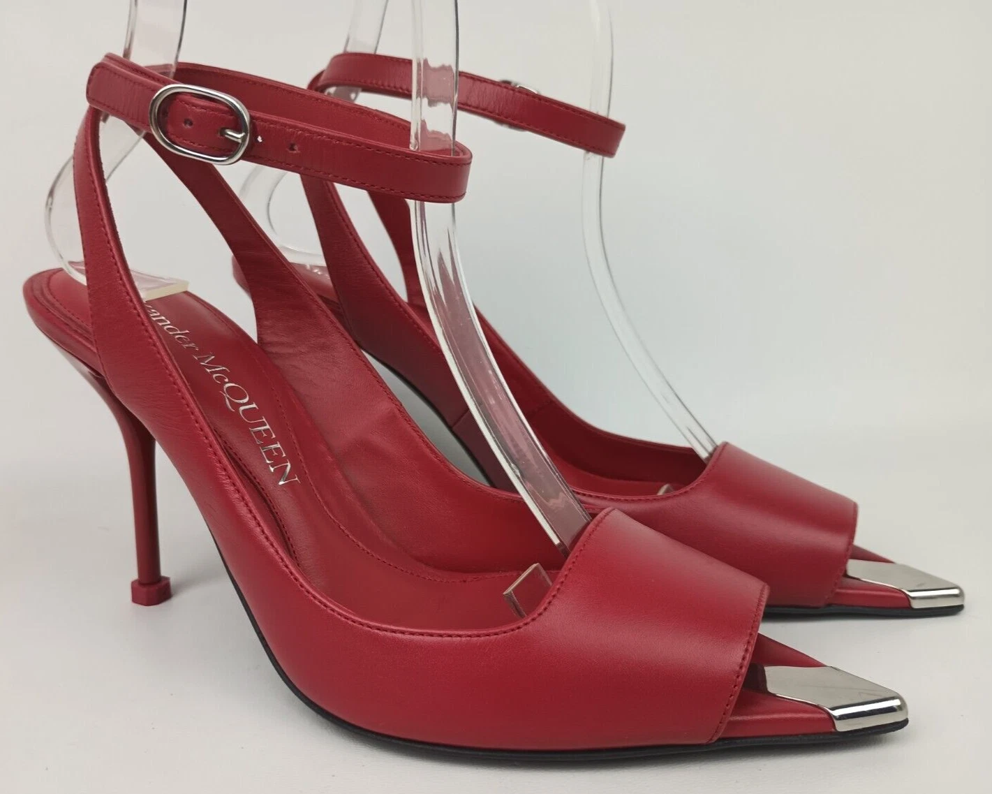 Sandali Alexander McQueen donna in pelle rossa punk 90 mm tacchi taglia 35 5