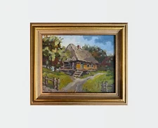 Oil painting Old Hut  Ukrainian painter Canvas Framed original Decor landscape