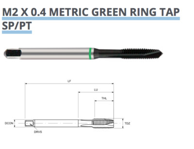 M2 x 0,4 SPIRAL SPITZENGEWINDEBOHRER GRÜN BERINGT 6HX DIN371 EUROPA WERKZEUG TM31300200 P17