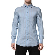DOLCE & GABBANA Shirt Blue Striped MARTINI Long Sleeve Dress 39/US15.5/S 1200usd